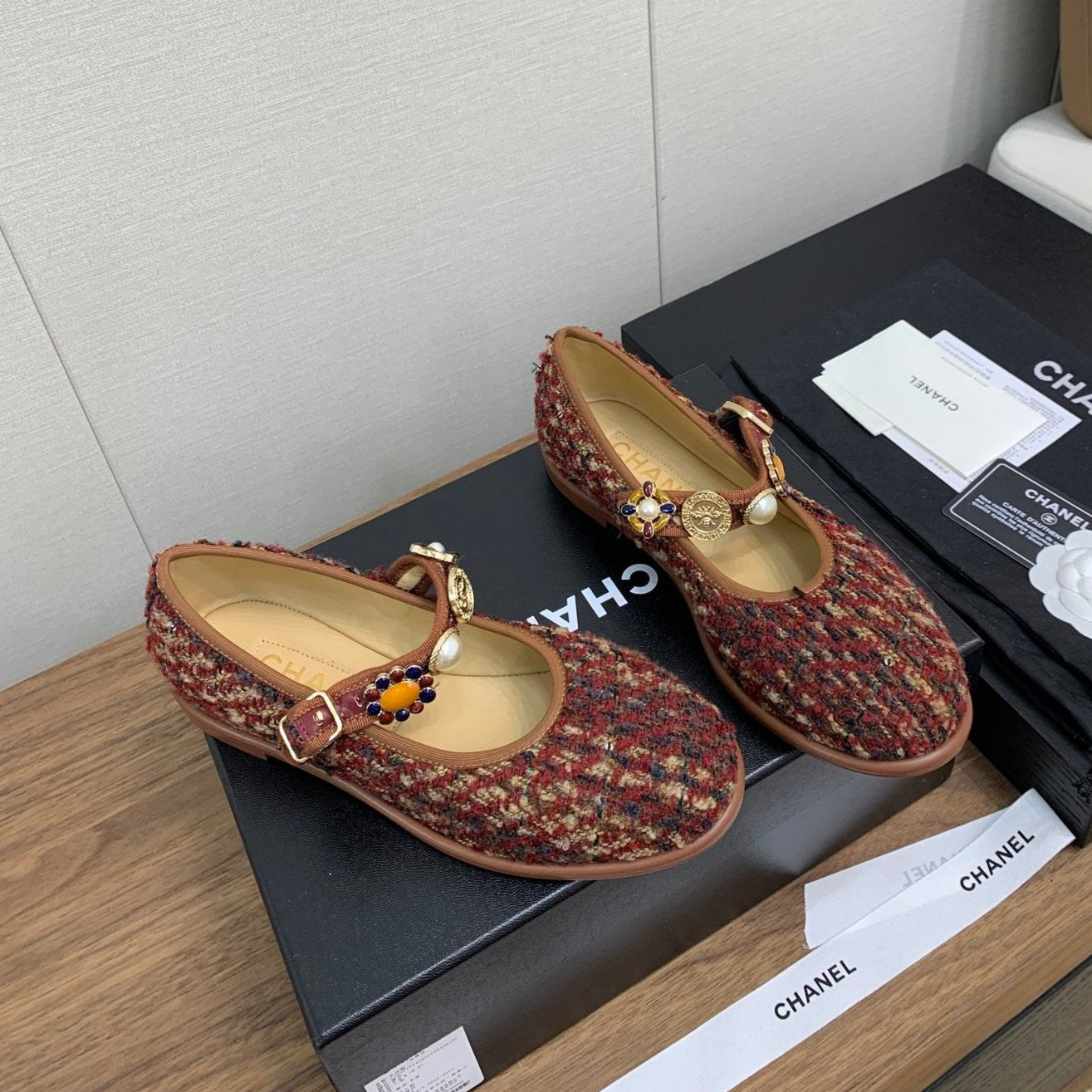 zCHANE.L Cc Mary Janes Brown Wool Tweed And Fabric