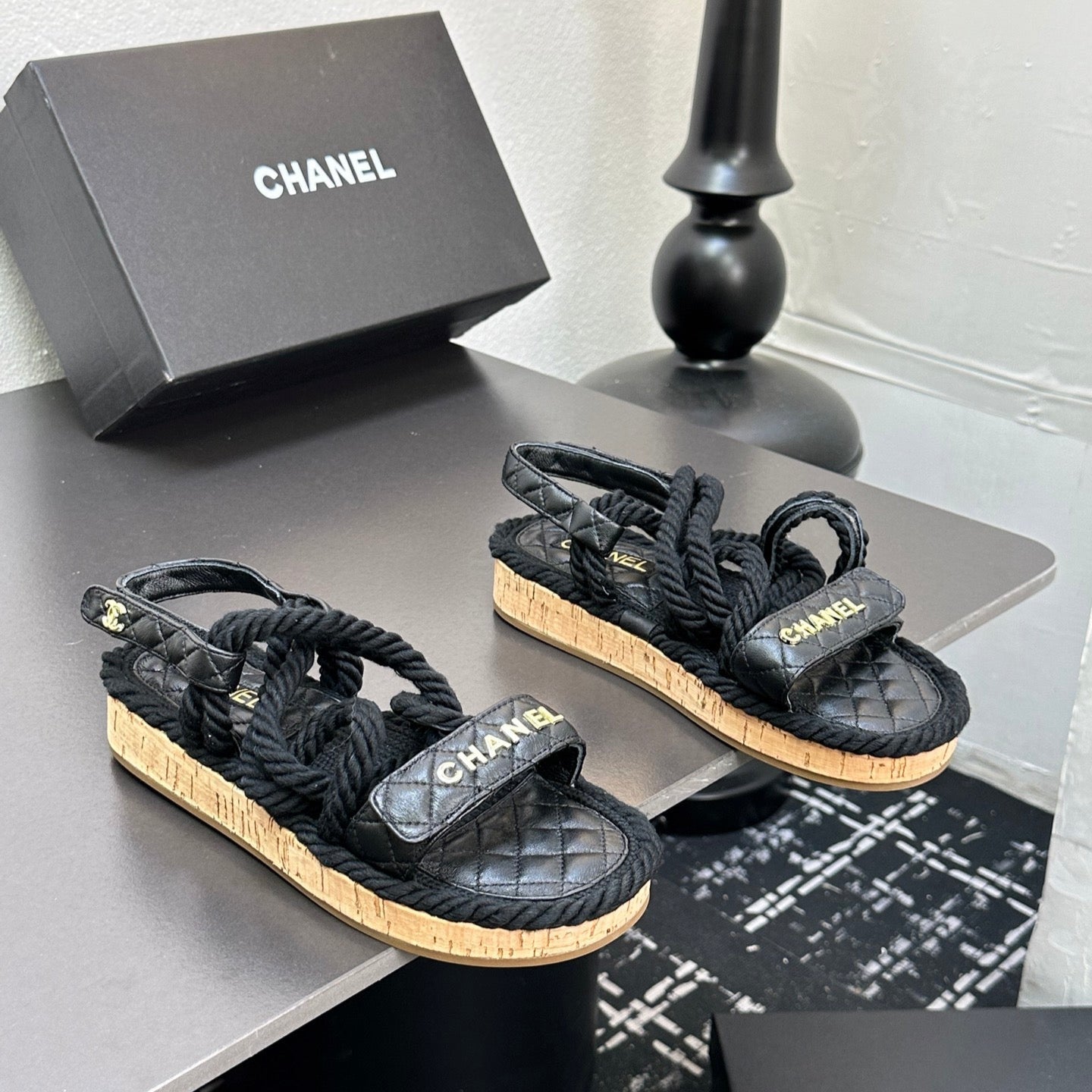 zCHANE.L Sandals Black Rope Lambskin 331281