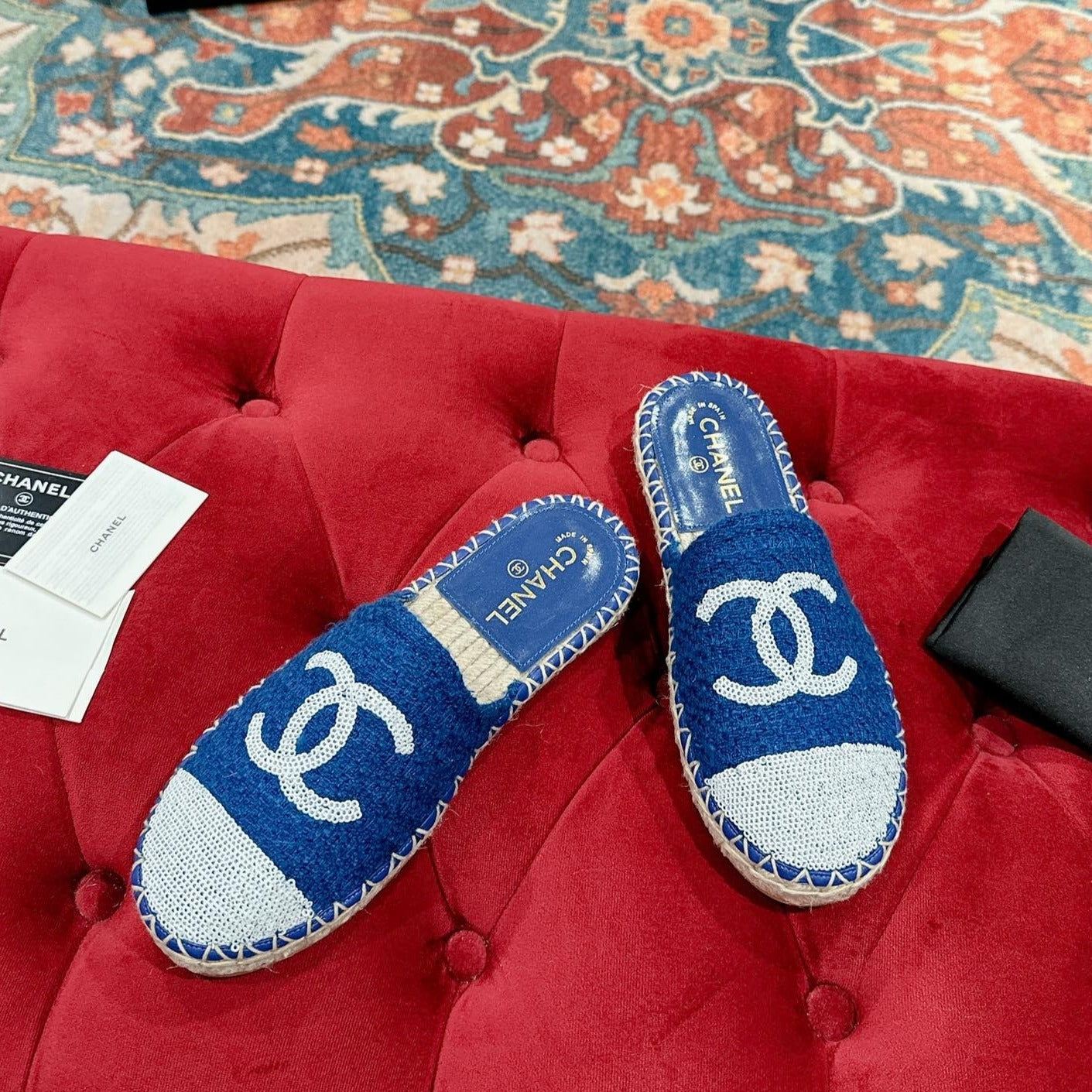 zCHANE.L Espadrilles Mule Blue Tweed White Sequin