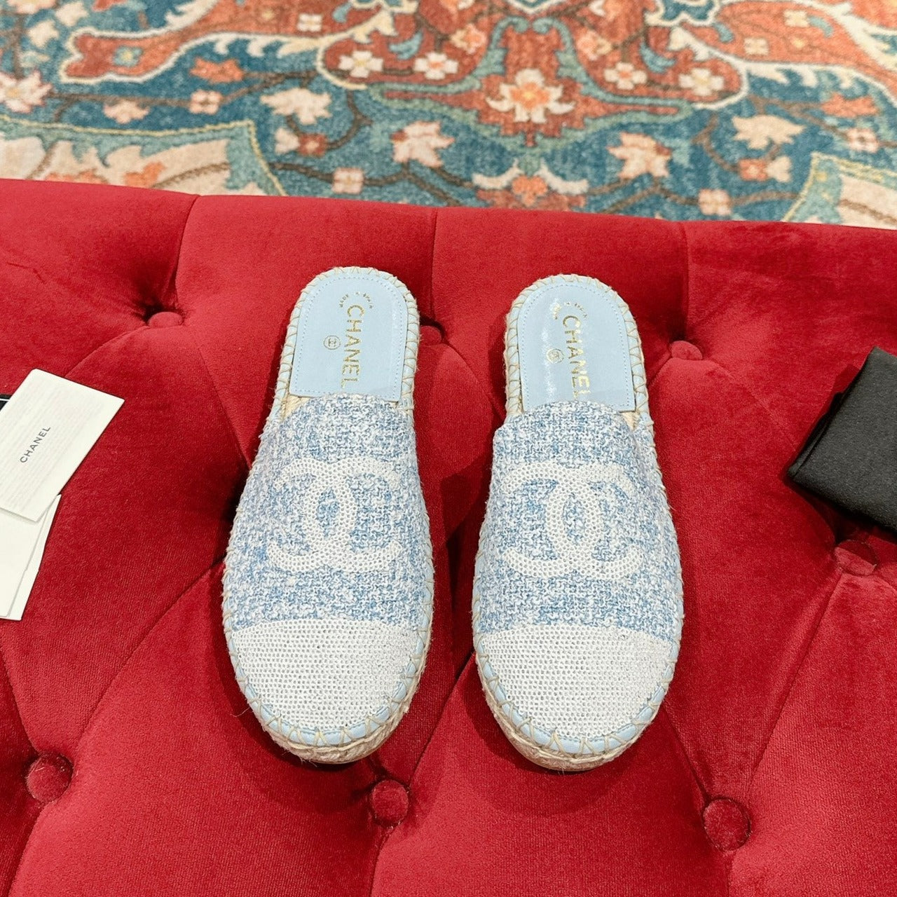 zCHANE.L Espadrilles Mule Cloud Blue Fabric White Sequin