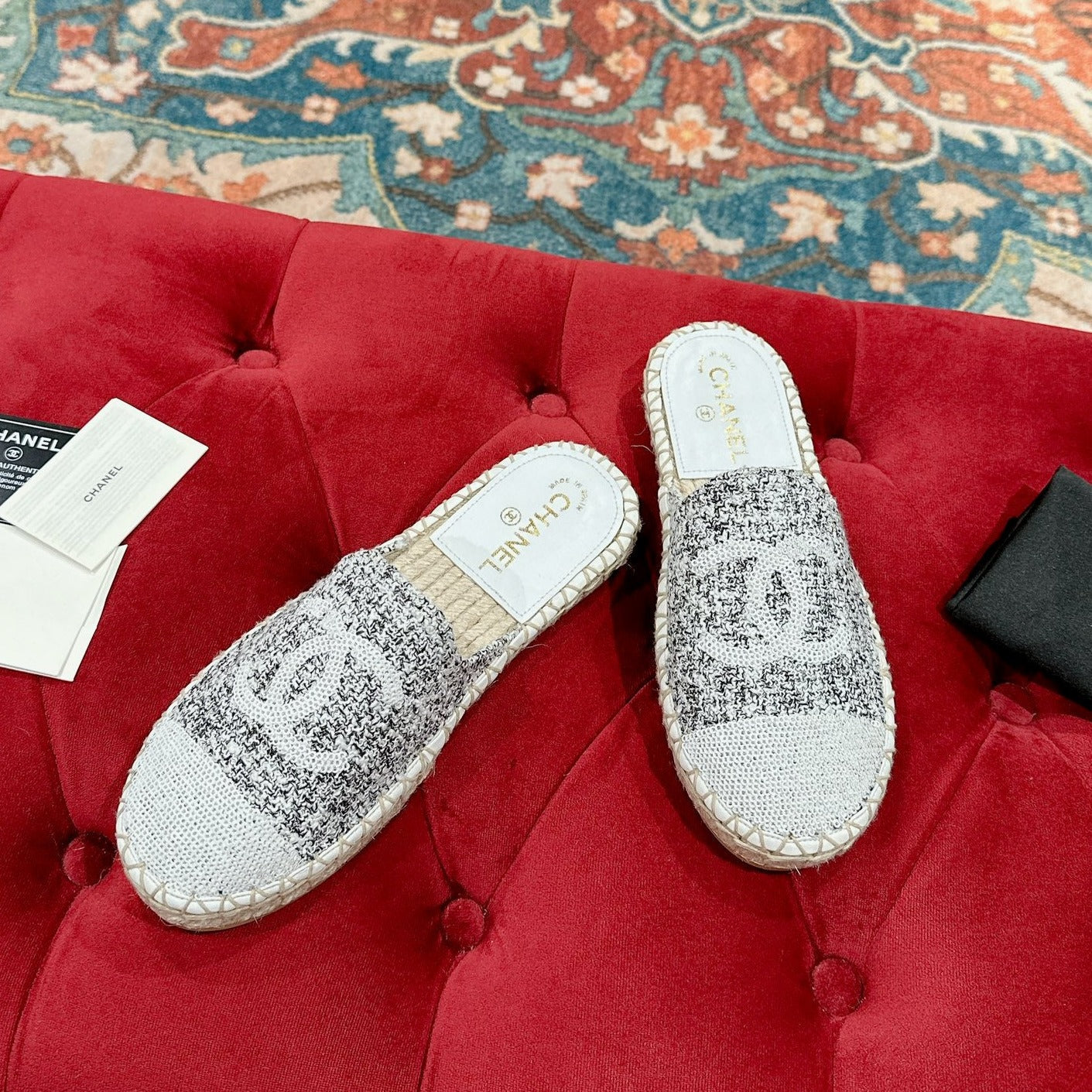 zCHANE.L Espadrilles Mule Grey Fabric White Sequin