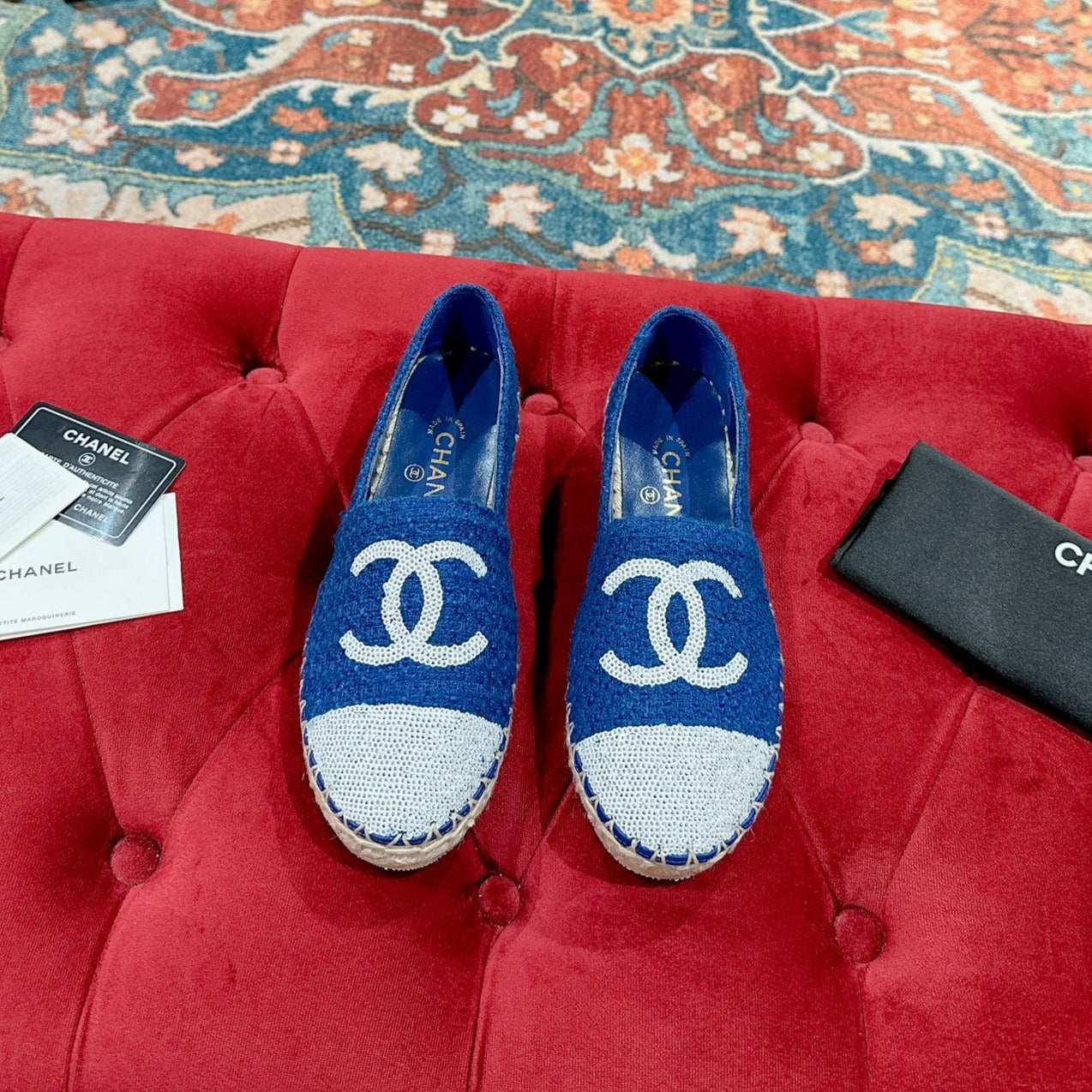 zCHANE.L Espadrilles Blue Cotton Tweed White Sequin