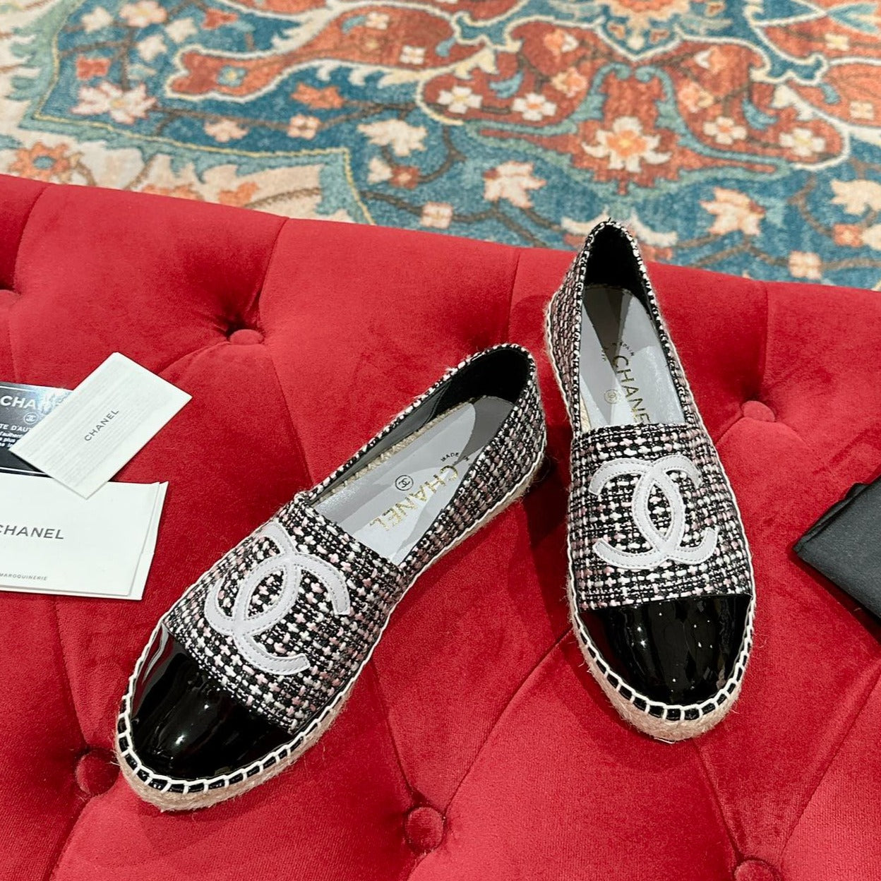 zCHANE.L Espadrilles Black Red Blended Fabrics Black Patent Calfskin