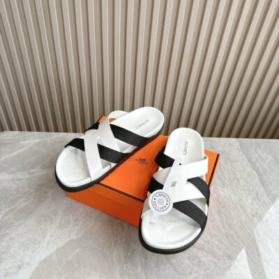 zHERME.S Kazimir Sandal White Black Lamb Leather Cloth 312839