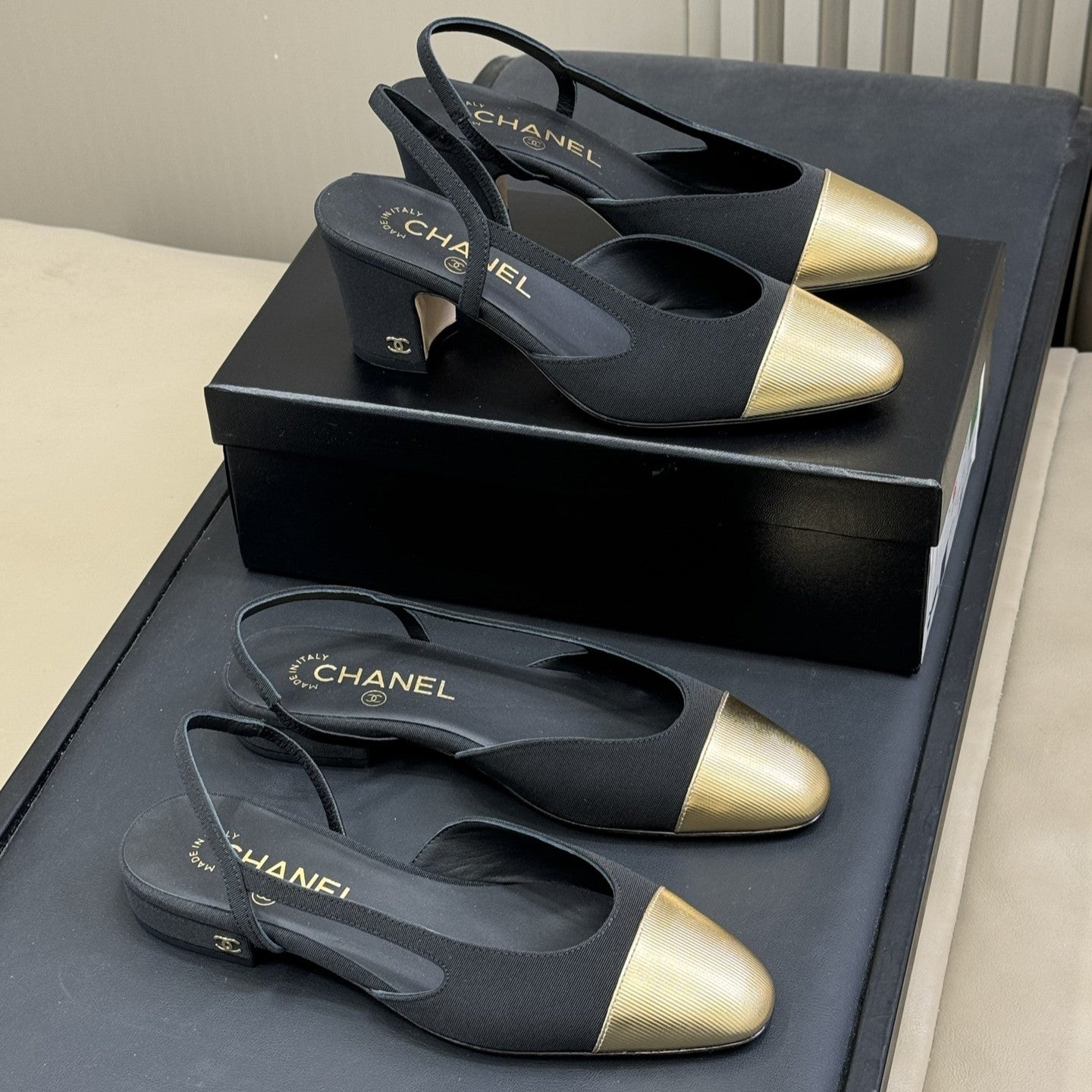 zCHANE.L Cc Classic Slingback Black Fabric Mix Gold 282287