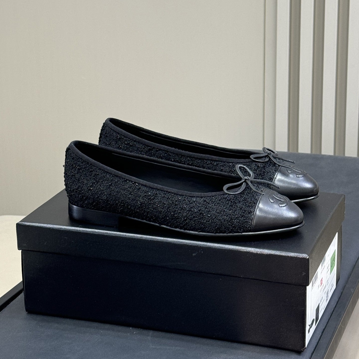 zCHANE.L Classic Ballet Flats Black Fabric Mix Black Lambskin 282280