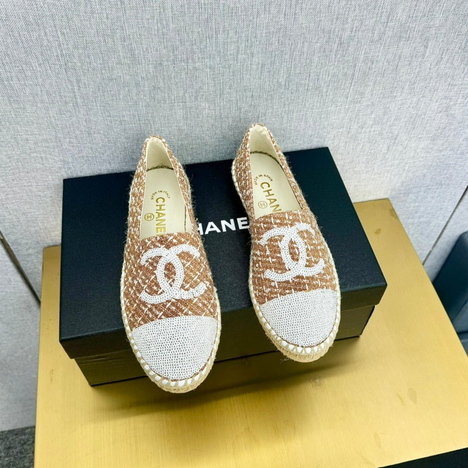 zCHANE.L Espadrilles Brown Tweed White Sequin