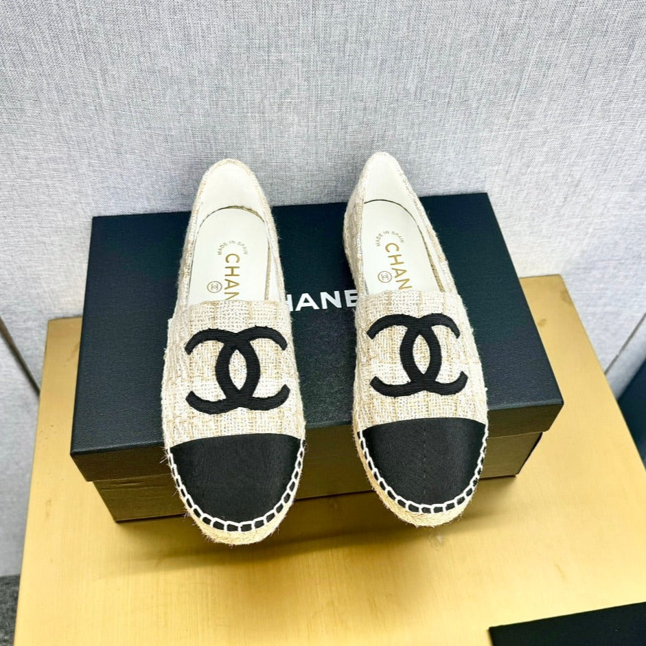 zCHANE.L Espadrilles Beige Cream Wool Black Grosgrain
