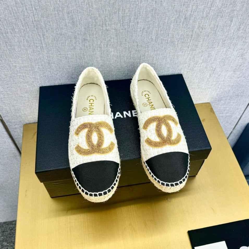 zCHANE.L Espadrilles Yellow White Tweed Black Grosgrain