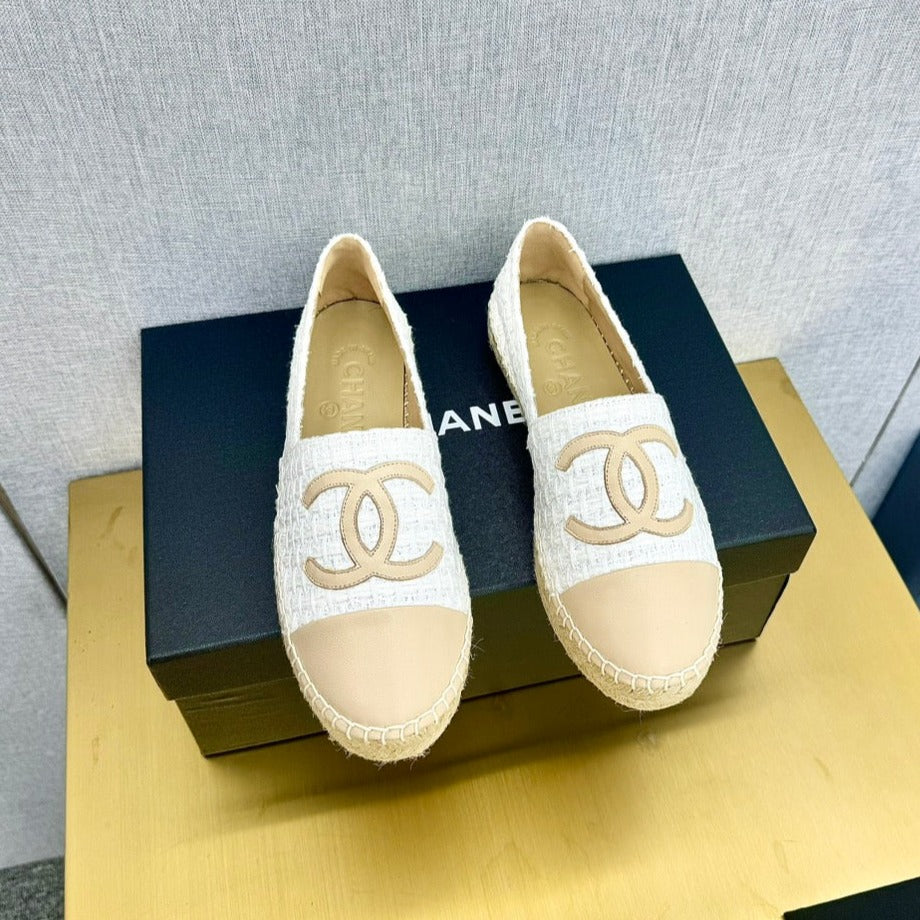 zCHANE.L Espadrilles White Tweed Light Beige Calfskin