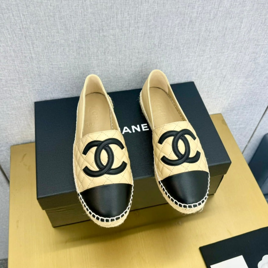 zCHANE.L Espadrilles Beige Black Quilted Calfskin