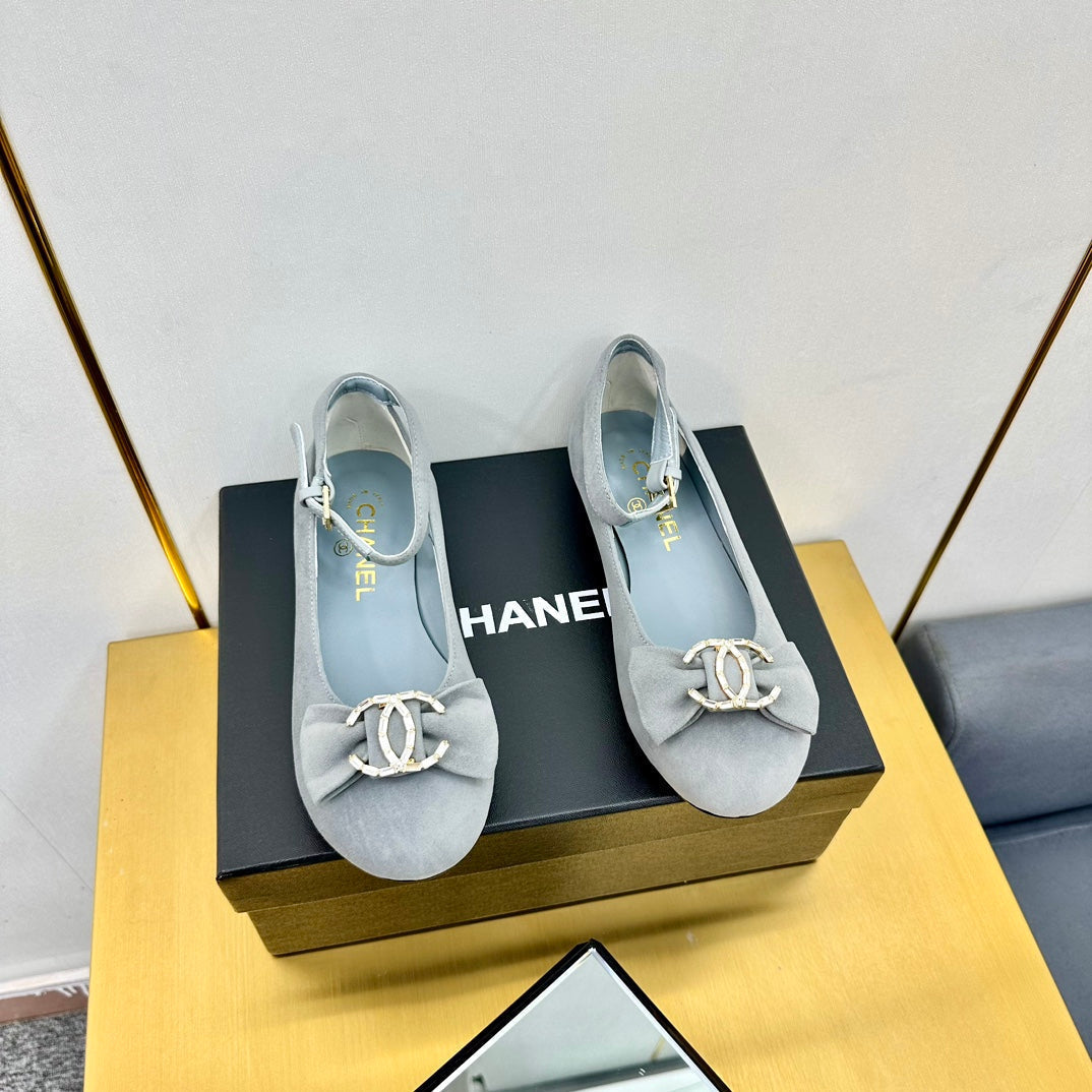 zCHANE.L 25S Ballet Flats Gray Velvet 297806