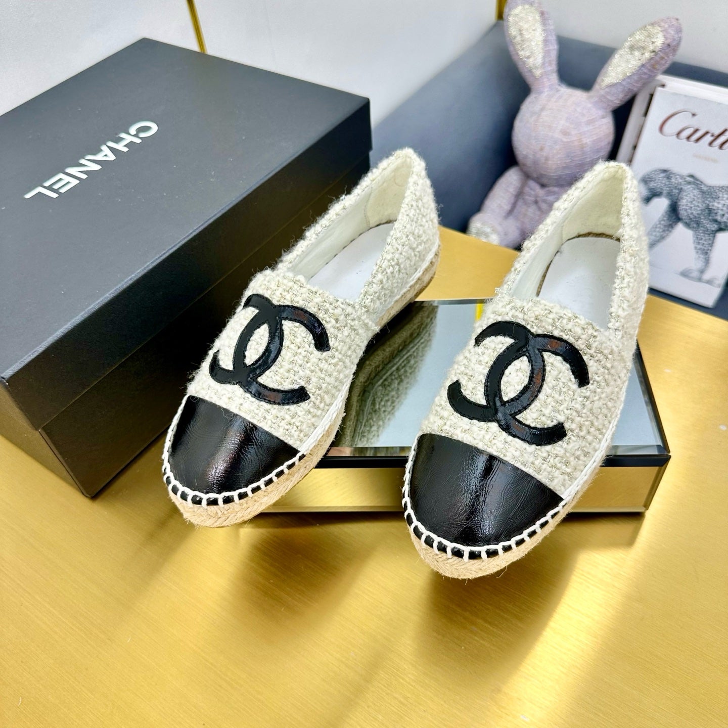 zCHANE.L 25S Slip–On Espadrilles Black Beige Tweed 297825