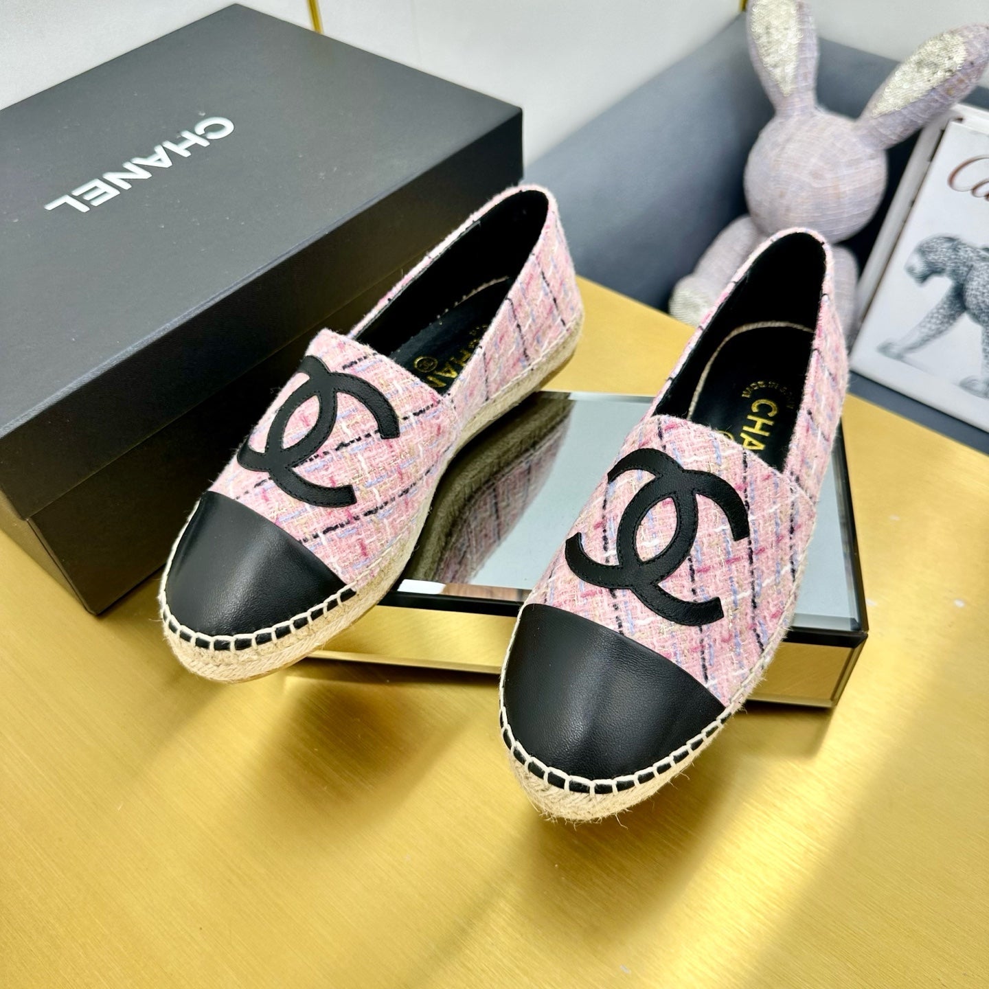 zCHANE.L 25S Slip–On Espadrilles Pink/Black Tweed 297826