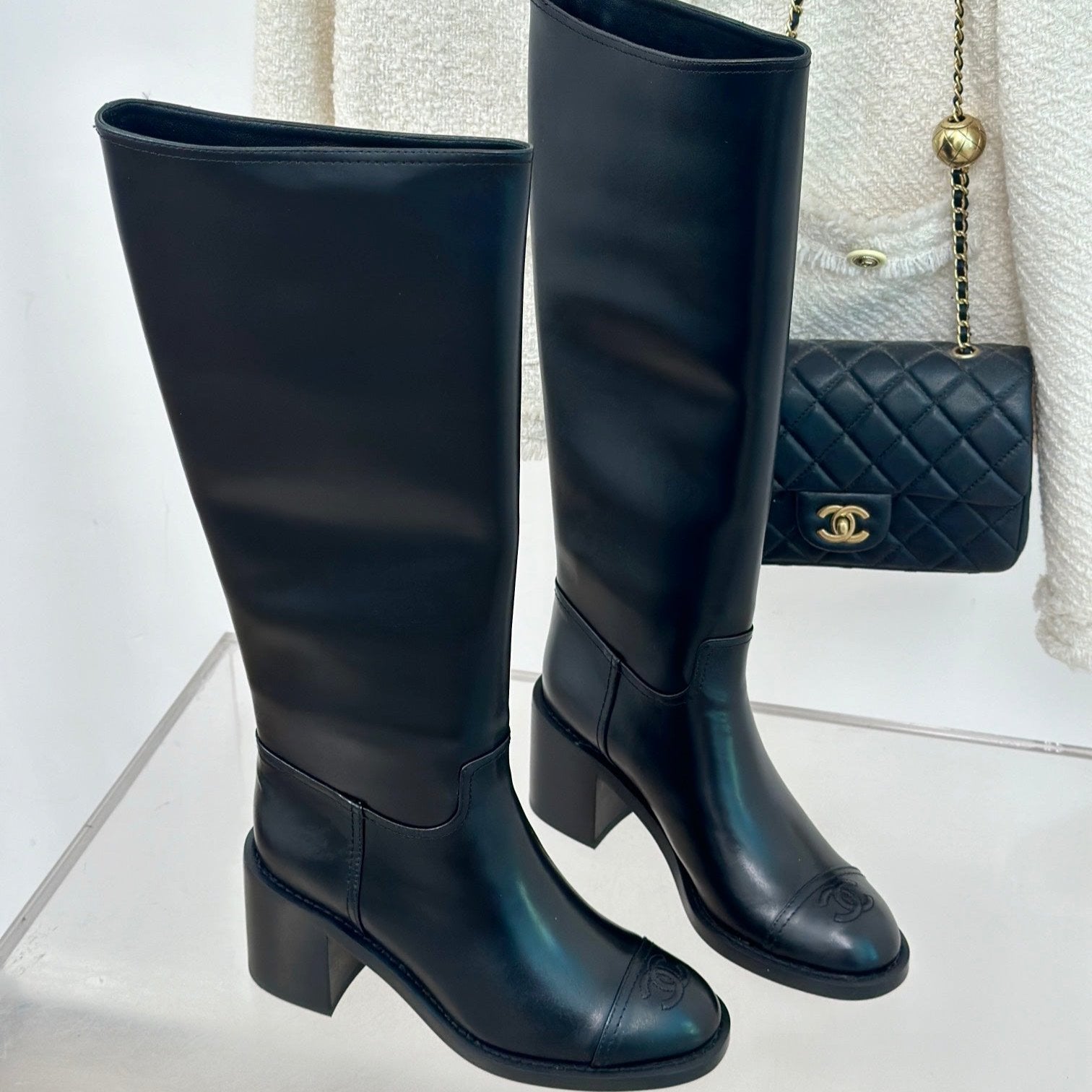 zCHANE.L Cc High Boots 70Mm Plain Black Lambskin