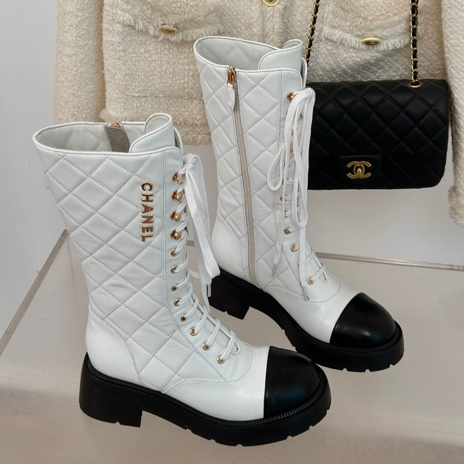 zCHANE.L Cc High Boots 50Mm White Quilted Calfskin
