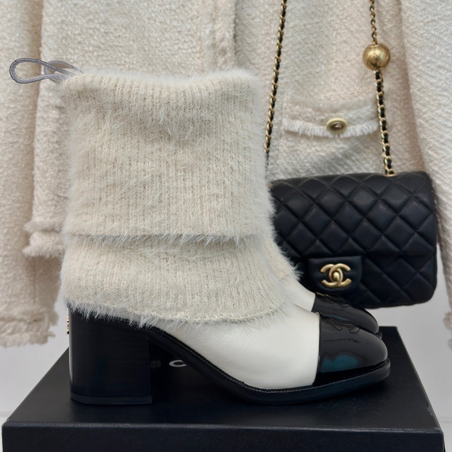 zCHANE.L Cc Short Boots 60Mm White Cowhide And Wool Yarn