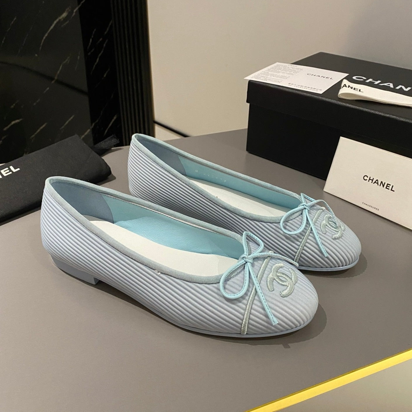 zCHANE.L Ballet Flat Cloud Blue Embroidered Fabric