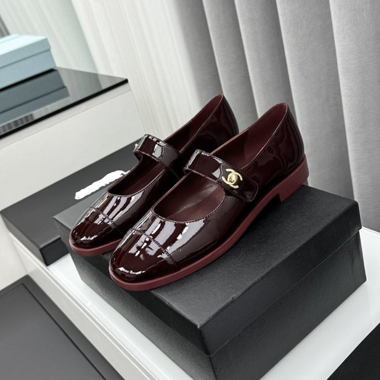 zCHANE.L Mary Janes Dark Burgundy Patent Clafskin