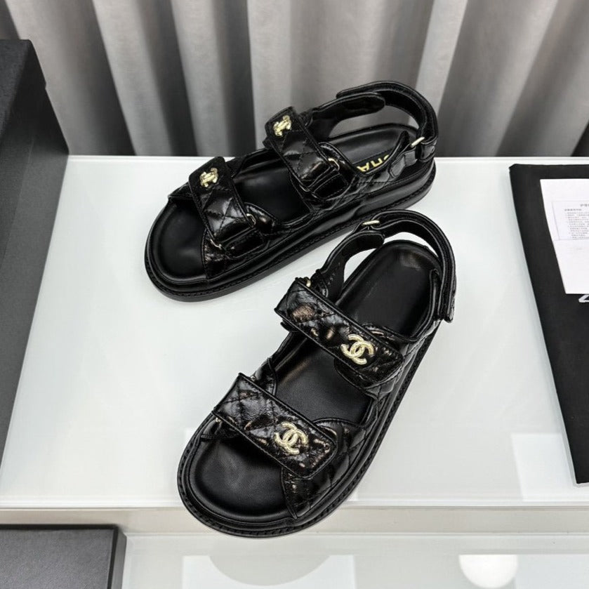 zCHANE.L dad sandals black patent lambskin