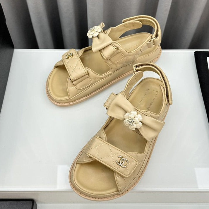zCHANE.L dad sandals beige bow tie lambskin