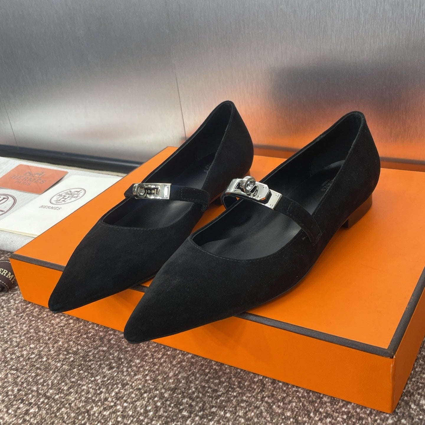 zHERME.S 25C Kelly Ballet Flat Noir Suede 208270