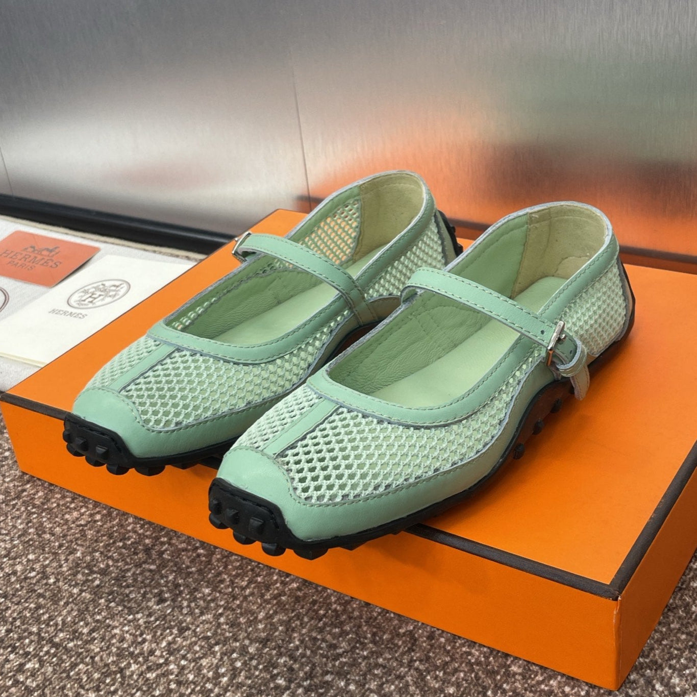 zHERME.S 25C Kichu Ballet Flat Mint Green Fabric With Calfskin 208282