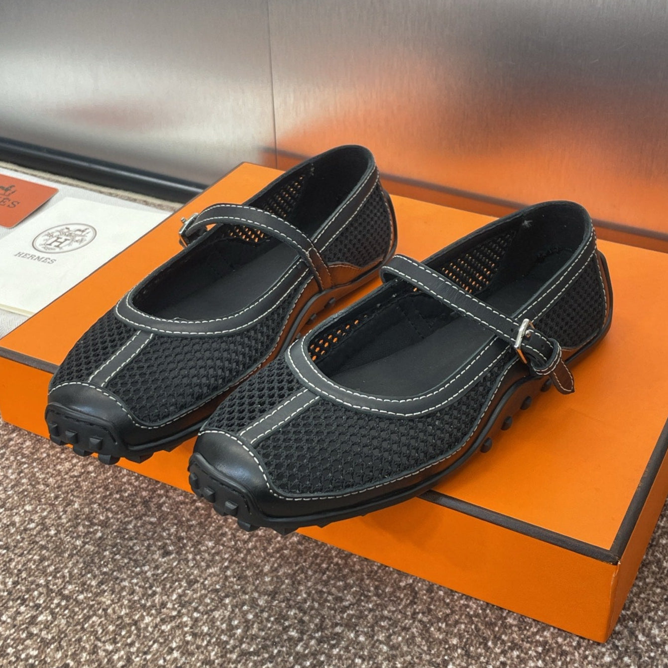 zHERME.S 25C Kichu Ballet Flat Black Fabric With Calfskin 208283
