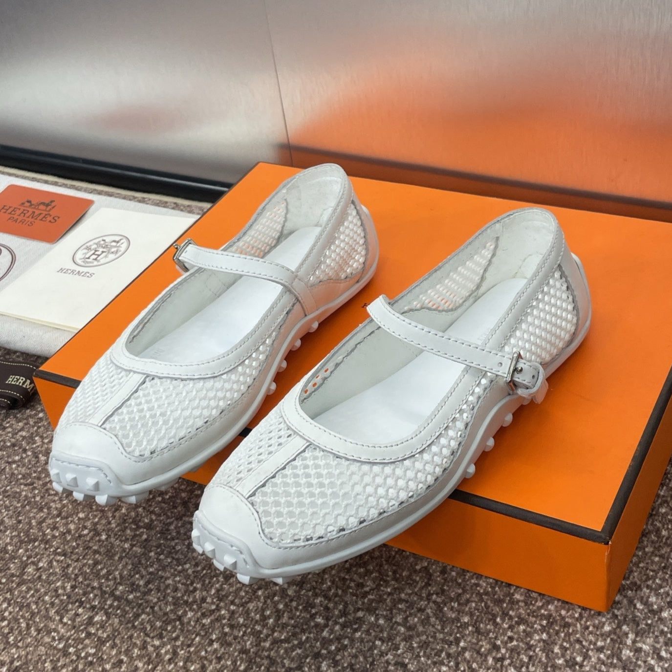 zHERME.S 25C Kichu Ballet Flat White Fabric With Calfskin 208284