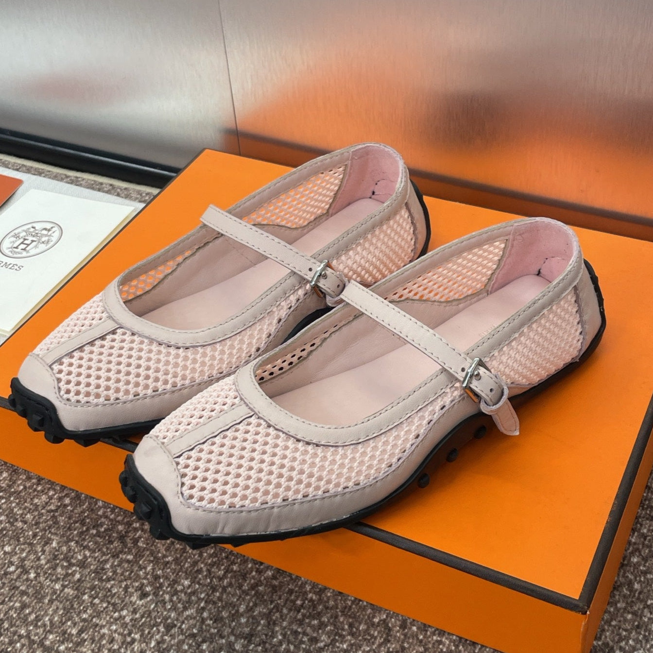 zHERME.S 25C Kichu Ballet Flat Pink Pastel Fabric With Calfskin 208285