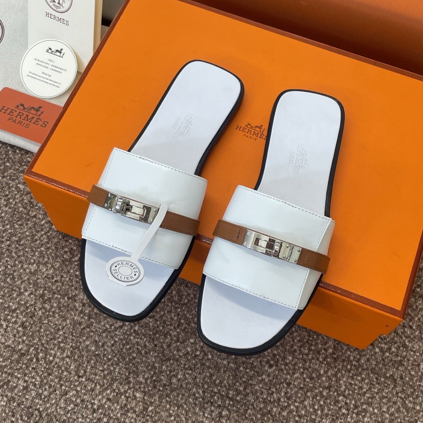 zHERME.S Giulia Slide White Brown Sheepskin 320017