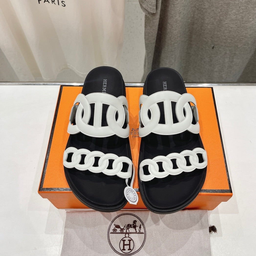 zHERME.S Extra Sandal Black Mix White Calfskin