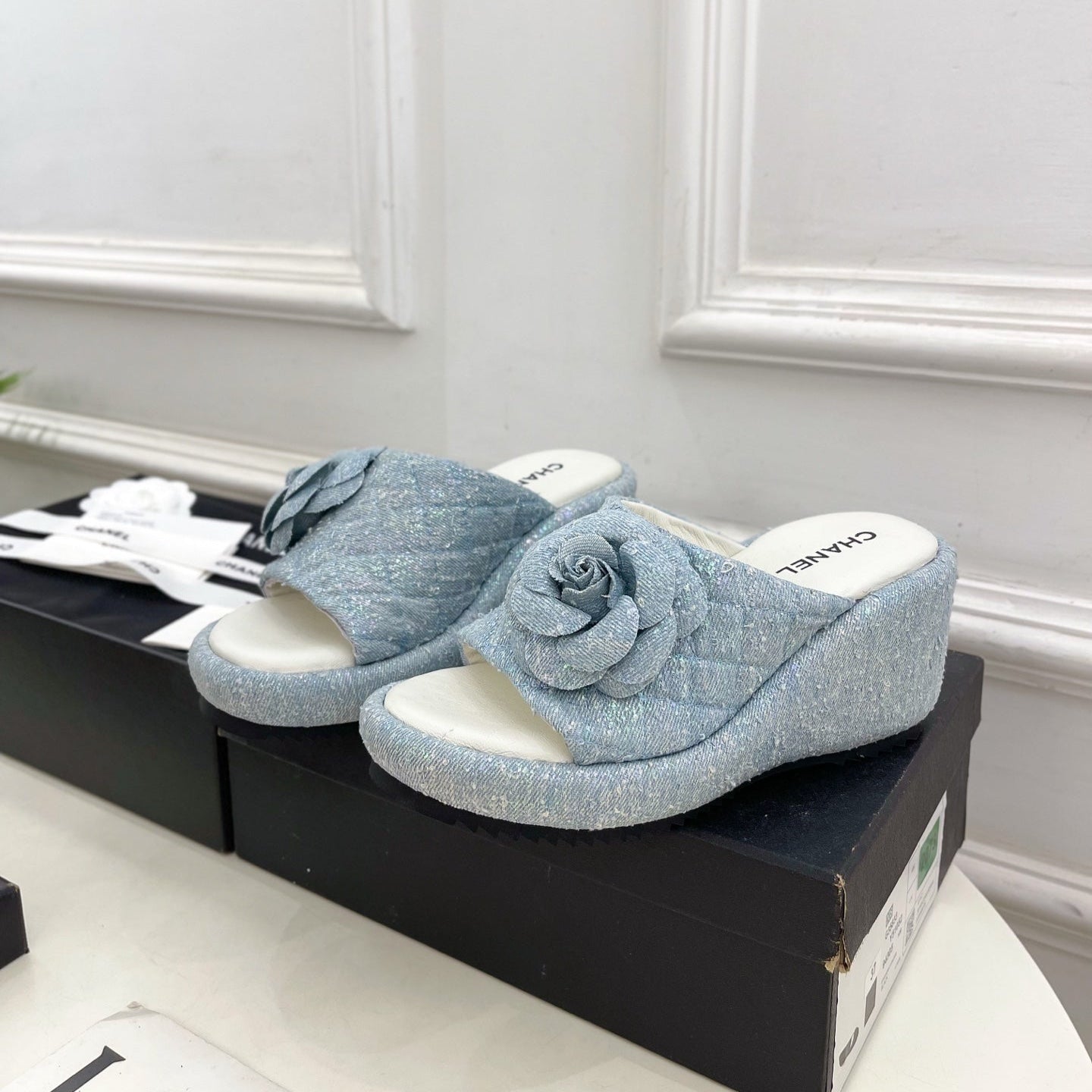 zCHANE.L 25 Platform Slippers Blue Sheepskin 331006