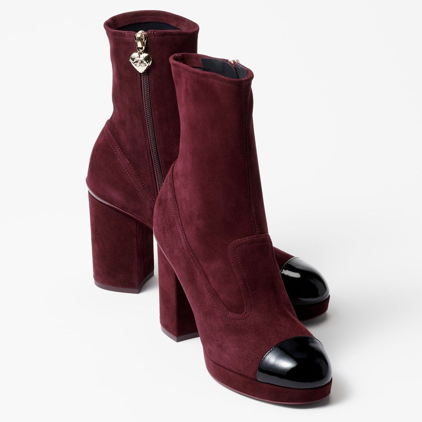 zCHANE.L Short Boots Burgundy Black Suede Kidskin